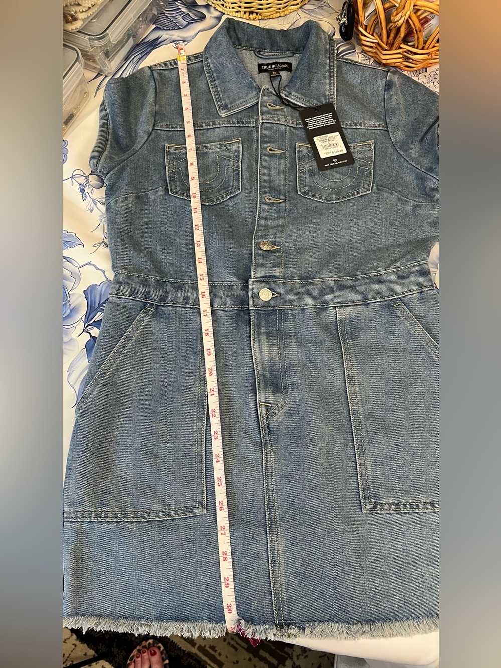 True Religion Medium Blue Denim Button-Front Mini Dress - Picture 14 of 16